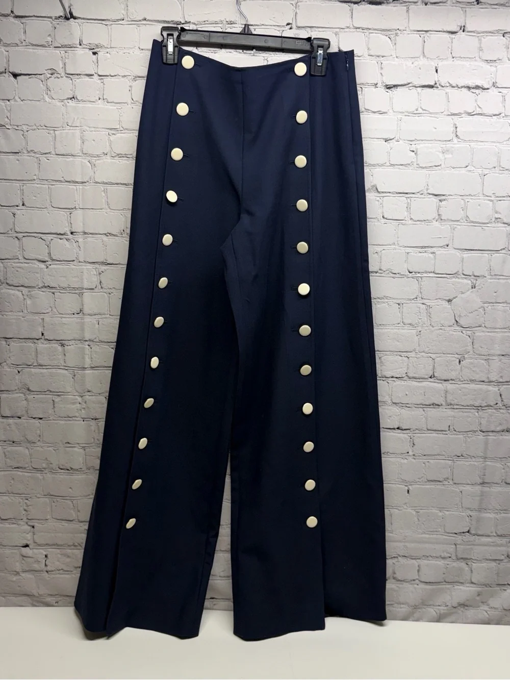 Tory Burch Navy Wide-Leg Sailor Pants with Cream Buttons size 8